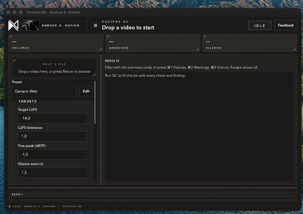 Postpro QC interface showing video delivery checks